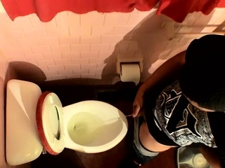 Homosexual dude pissing in the bathroom and stroking on net digital camera