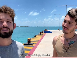 Latin guys rejoice homosexual satisfaction on the seashore outside