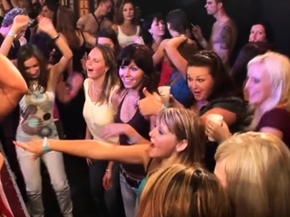 Numerous blond girls sucking ramrods