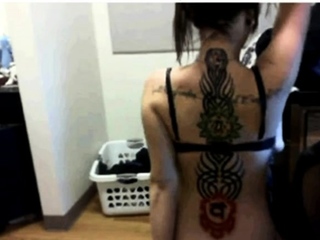 19y redhead on webcam shows feet tattoo and tits