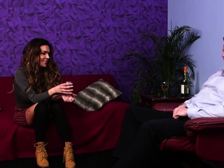 Busty british voyeur encourages jerker whilst rubbing pussy