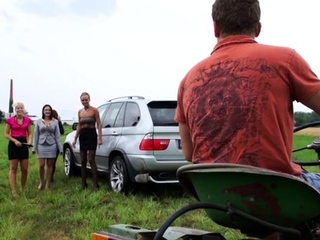 Playgirl plays with milk sacks and water