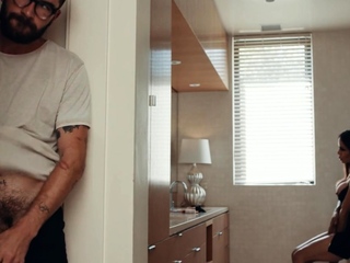 Trans milf sucking bf in bathroom though displaying tits off