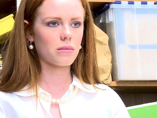 An officer strips redhead teen shoplifter then fucks her