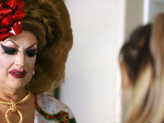 Rimming lez duo in pantyhose take pleasure in Xmas passionate sex