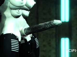 Hot futanari sex android fucks a young hottie in sci-fi lab