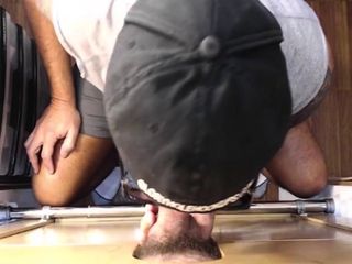 Gloryhole amateur BJ DILF sucks and wanks cock of his BF