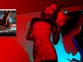 Small titted babe in stockings teases his cock