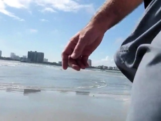 Jerking off on public beach-Big Cum Shot-Hairy Bear